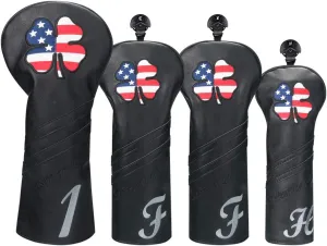 Craftsman Golf USA US Flag Clover Leather Black Driver Fairway Wood Rescue Hybrid Putter Cover Headcovers Also for Customization Version with Your Name Stitched