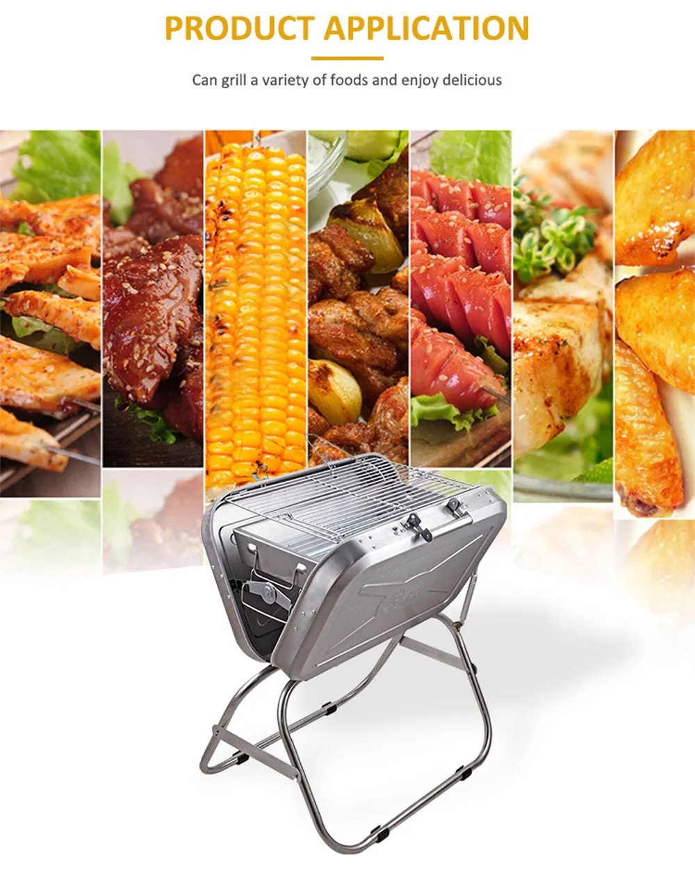 CRONY Full assortment Outdoor Folding Top-notch service Portable grill Commercial Camping Charcoal Portable Steel 8828 Stainless Grill Bbq