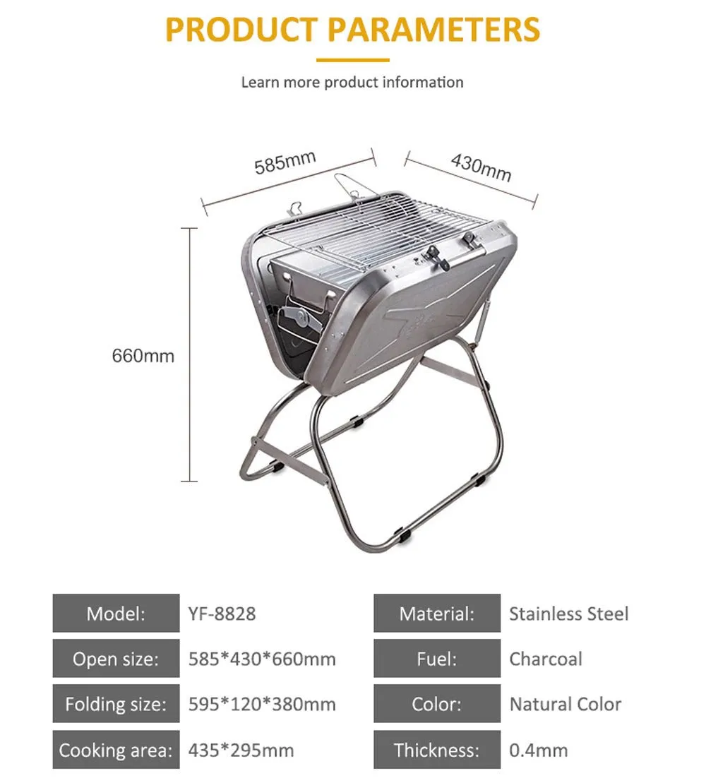 CRONY Full assortment Outdoor Folding Top-notch service Portable grill Commercial Camping Charcoal Portable Steel 8828 Stainless Grill Bbq