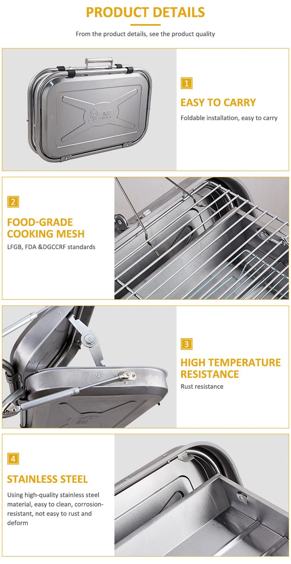 CRONY Full assortment Outdoor Folding Top-notch service Portable grill Commercial Camping Charcoal Portable Steel 8828 Stainless Grill Bbq