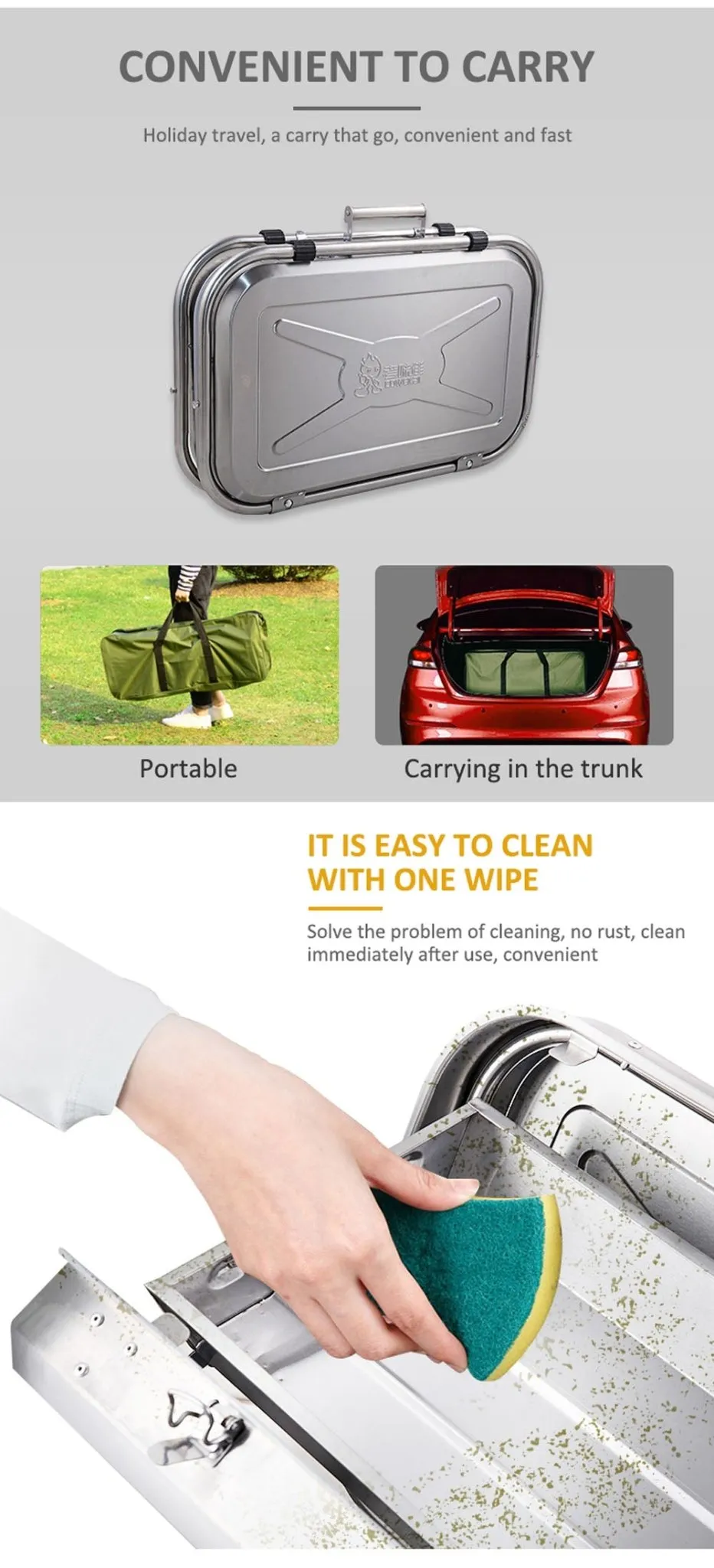 CRONY Full assortment Outdoor Folding Top-notch service Portable grill Commercial Camping Charcoal Portable Steel 8828 Stainless Grill Bbq
