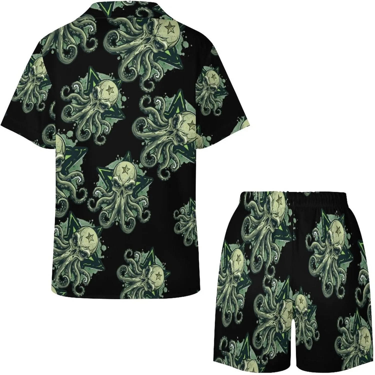 Cthulhues Skull Women's Satin Pajama Set Short Sleeve Button Down Sleepwear Loungewear Pj Set
