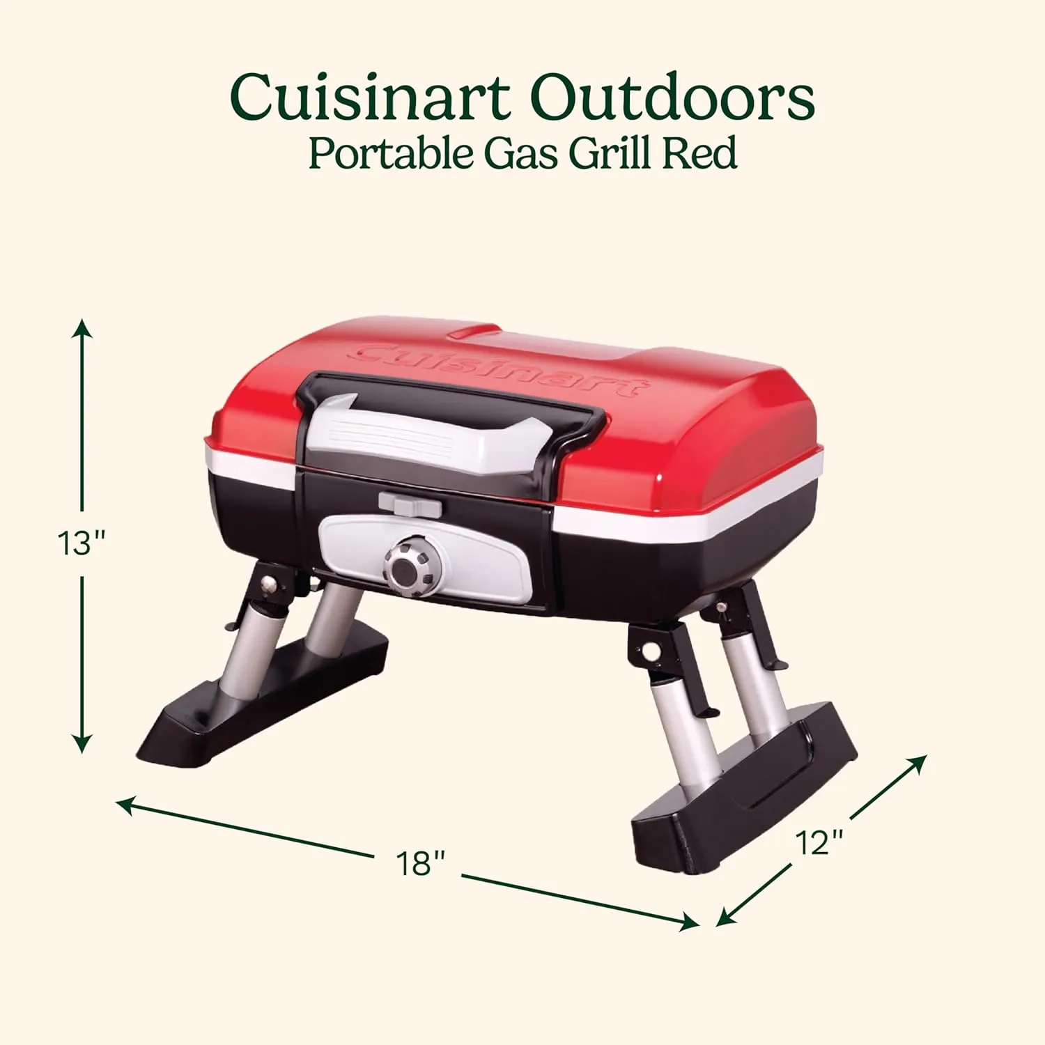 Cuisinart CGG-180T Petit Gourmet Portable Tabletop Propane Gas Grill, Red 17.6 x 18.6 x 11.8-Inch