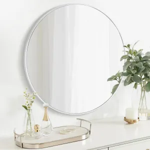 CULER Round White Bathroom 30 Inch Mirror,Circle Wall Modern Mirror for Bedroom,Hanging Vanity Tempered Glass Mirrors for Entryway or Living Room