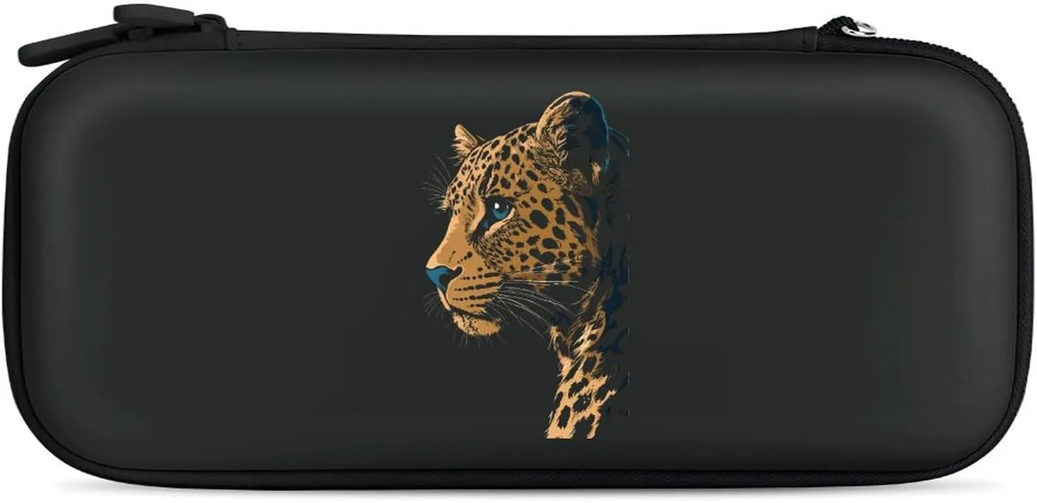 Cute Leopard Compatible with Switch Carrying Case Hard Travel Game Bag Pouch with 15 Games Accessories
