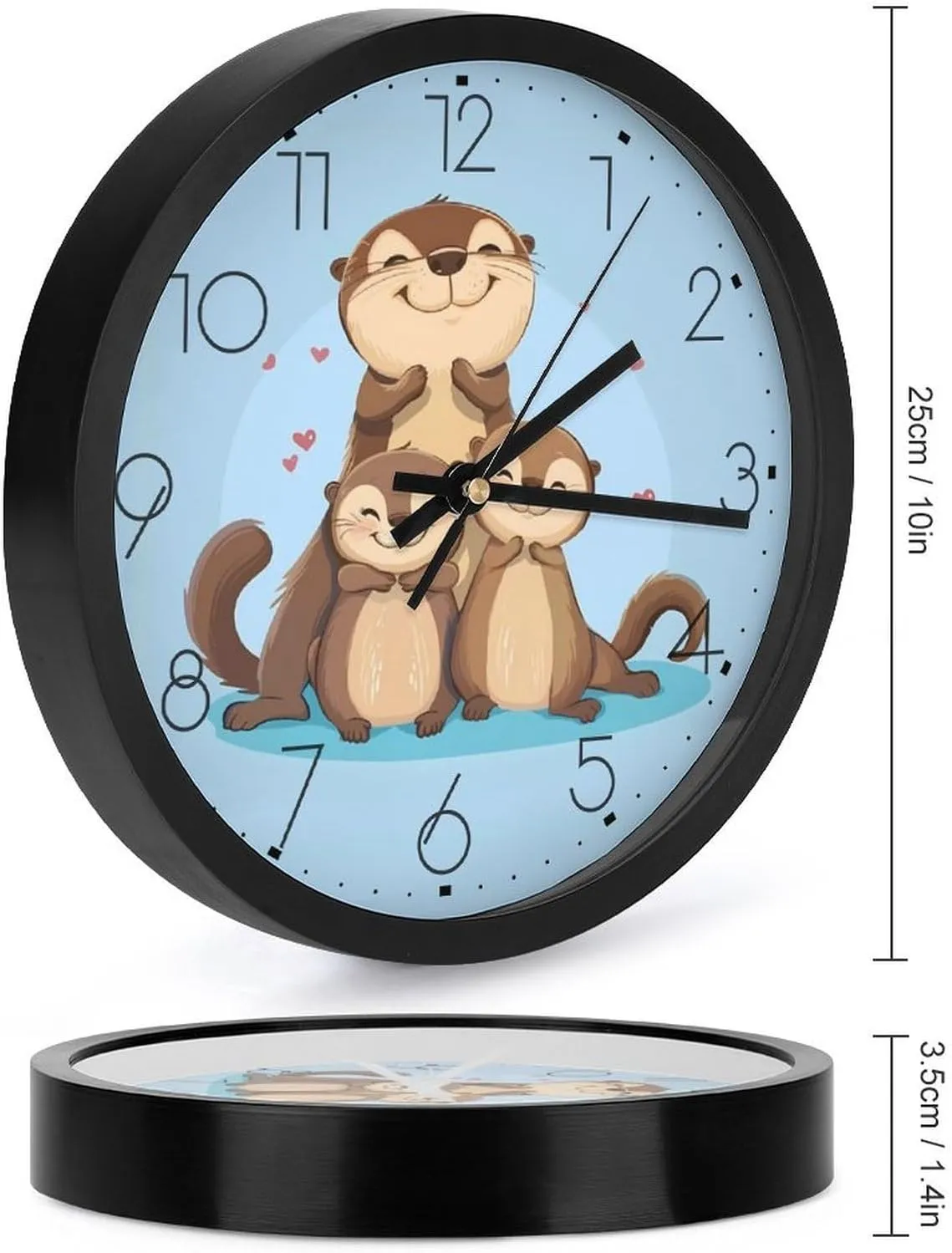 Cute Otter Family Wall Clock 10 Inch Silent Non-ticking Battery Operated Decorative Clock for Kitchen Bedroom