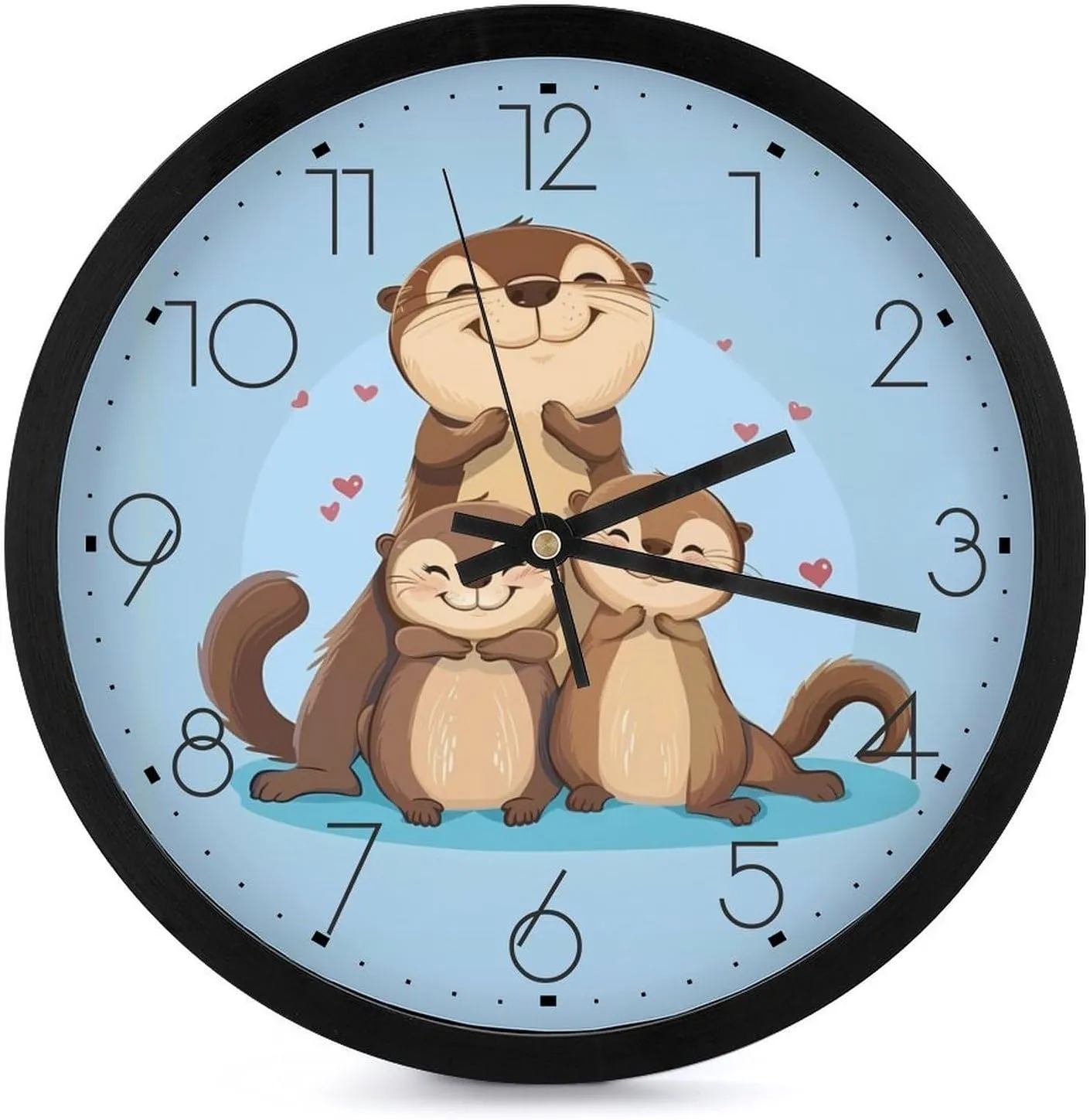 Cute Otter Family Wall Clock 10 Inch Silent Non-ticking Battery Operated Decorative Clock for Kitchen Bedroom
