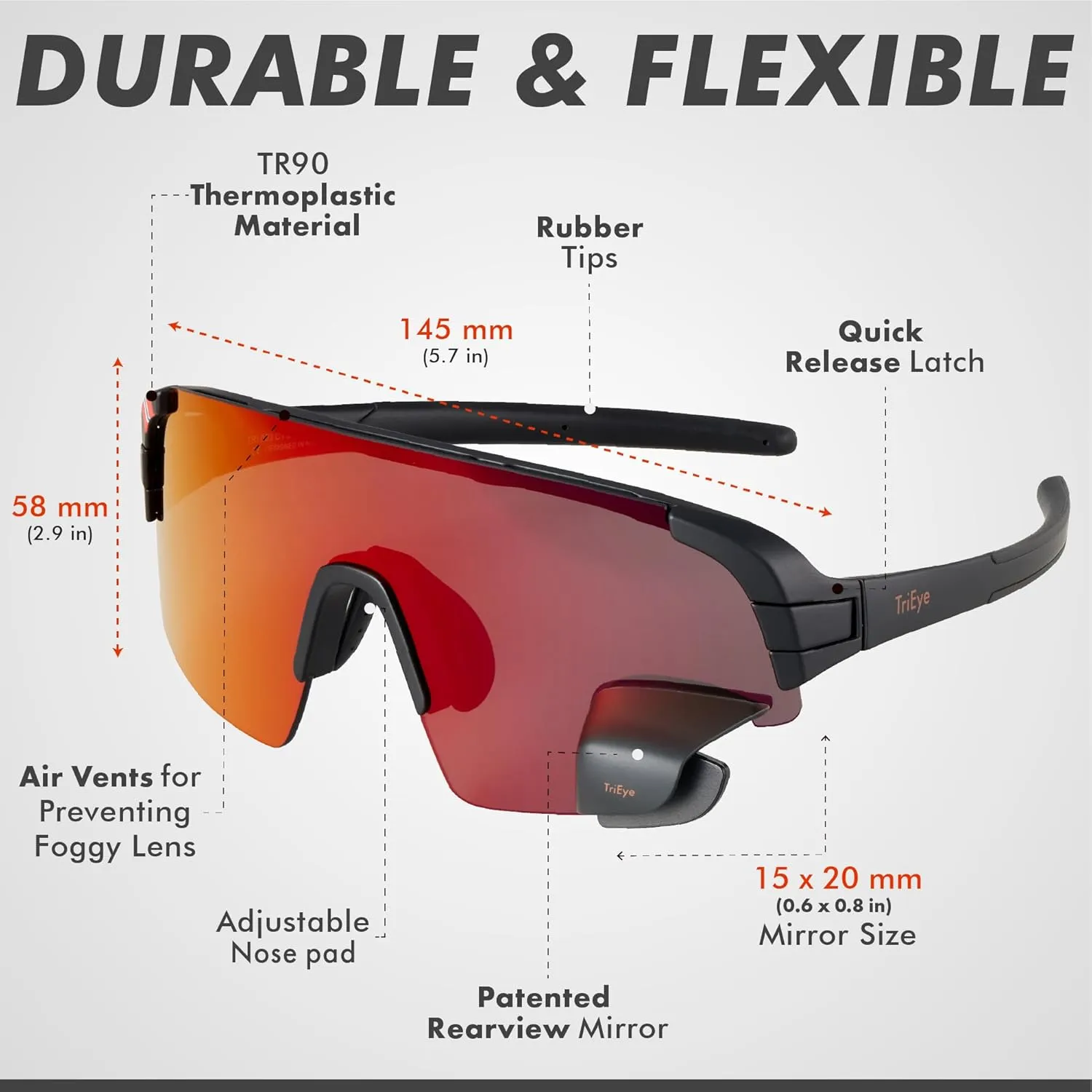 Cycling Glasses with Rear-view Mirror - Sports Sunglasses for Men & Women - UV-400 Protection