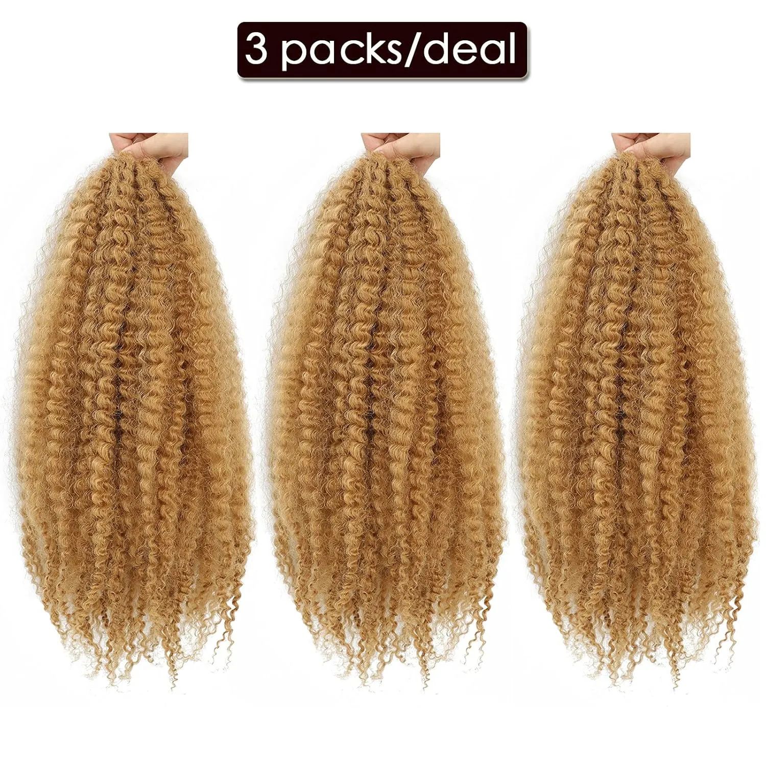 Dansama Marley Hair 3 Packs Ombre Braiding Hair, 18 Inch Afro Kinky Twist Crochet Hair Synthetic Hair Extensions (18 Inch (Pack of 3), #27)