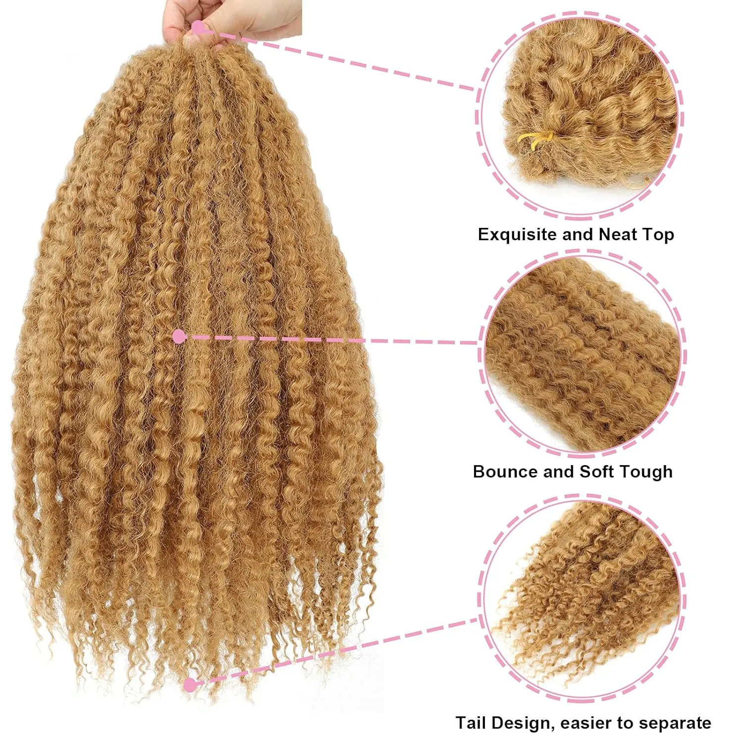 Dansama Marley Hair 3 Packs Ombre Braiding Hair, 18 Inch Afro Kinky Twist Crochet Hair Synthetic Hair Extensions (18 Inch (Pack of 3), #27)