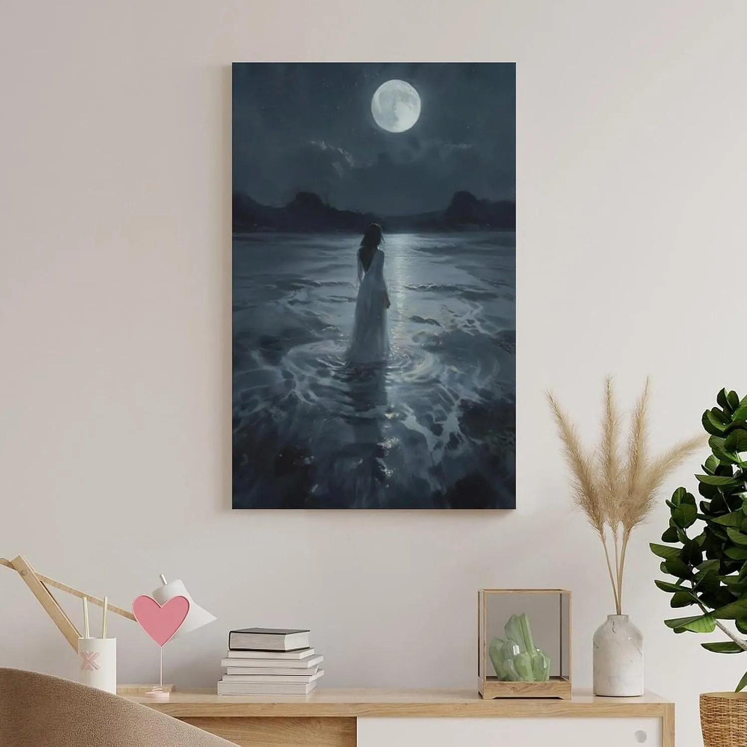 Dark College Wall Art Woman Walking Into Lake Poster Canvas Wall Art Posters For Room Aesthetic And DecorCanvas Painting Posters And Prints Wall Art for Living Room Bedroom Decor 08x12inch(20x30cm)