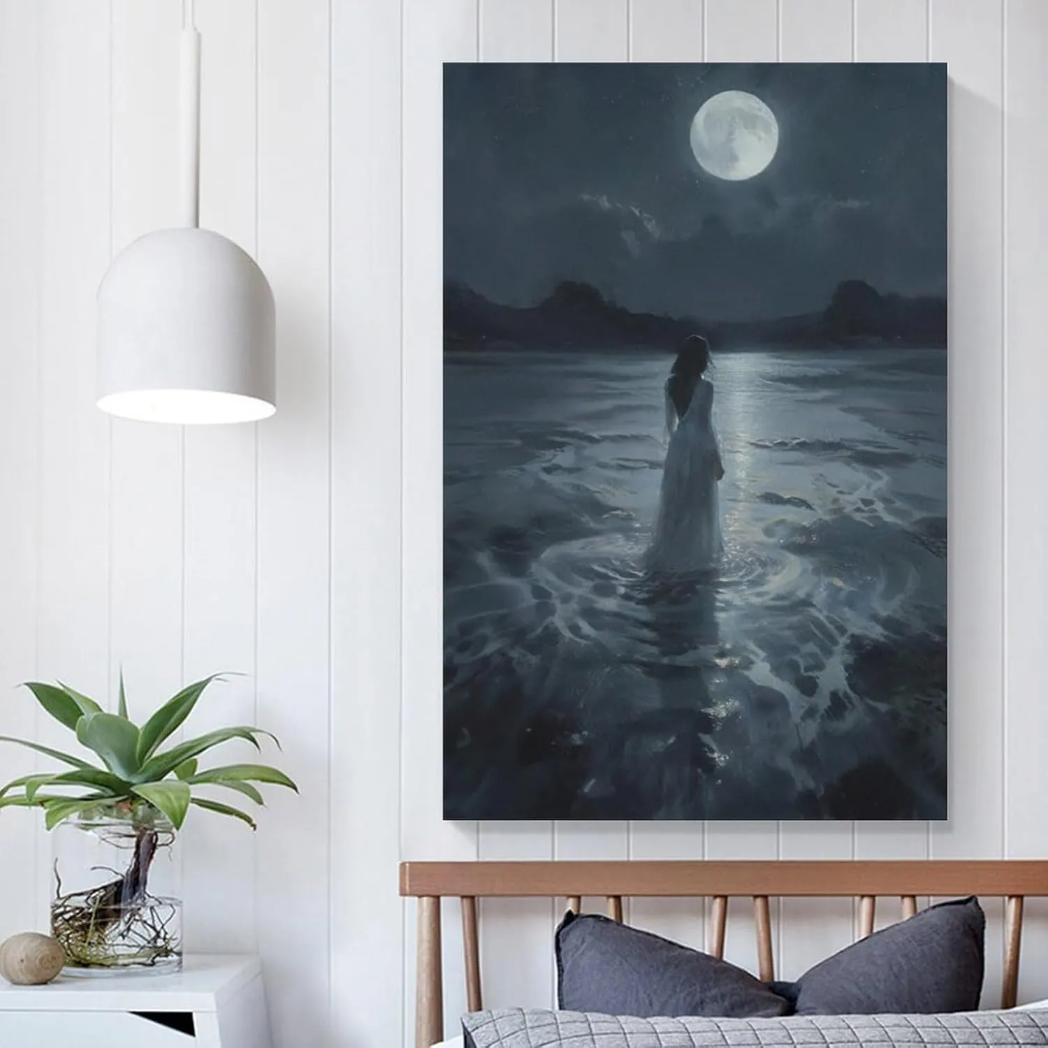 Dark College Wall Art Woman Walking Into Lake Poster Canvas Wall Art Posters For Room Aesthetic And DecorCanvas Painting Posters And Prints Wall Art for Living Room Bedroom Decor 08x12inch(20x30cm)