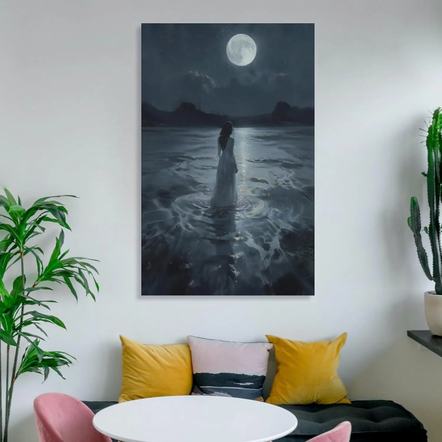 Dark College Wall Art Woman Walking Into Lake Poster Canvas Wall Art Posters For Room Aesthetic And DecorCanvas Painting Posters And Prints Wall Art for Living Room Bedroom Decor 08x12inch(20x30cm)