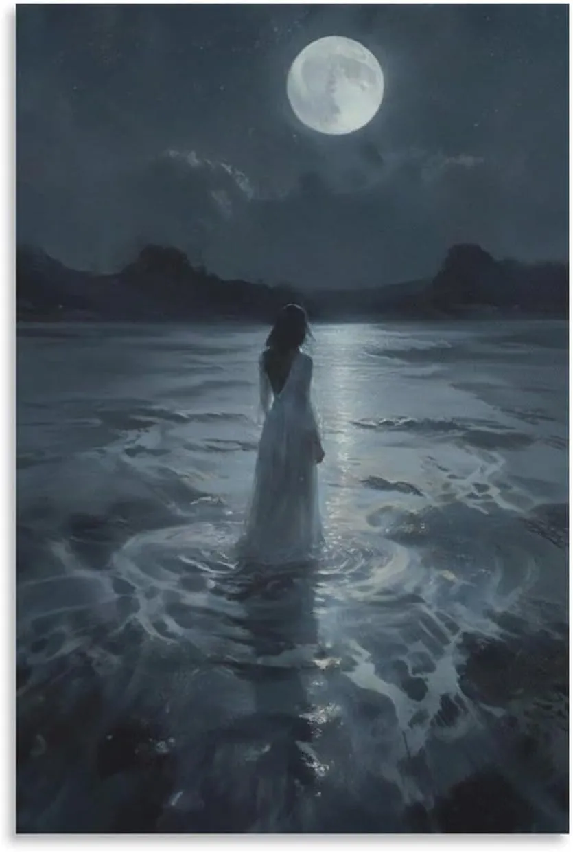 Dark College Wall Art Woman Walking Into Lake Poster Canvas Wall Art Posters For Room Aesthetic And DecorCanvas Painting Posters And Prints Wall Art for Living Room Bedroom Decor 08x12inch(20x30cm)