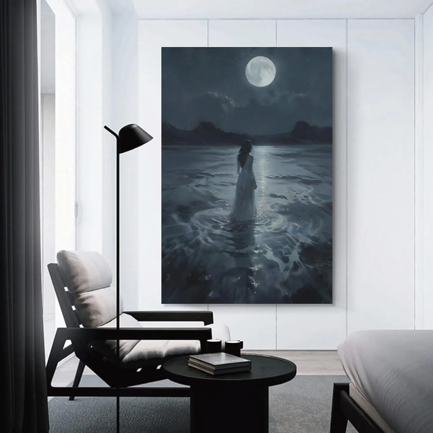 Dark College Wall Art Woman Walking Into Lake Poster Canvas Wall Art Posters For Room Aesthetic And DecorCanvas Painting Posters And Prints Wall Art for Living Room Bedroom Decor 08x12inch(20x30cm)