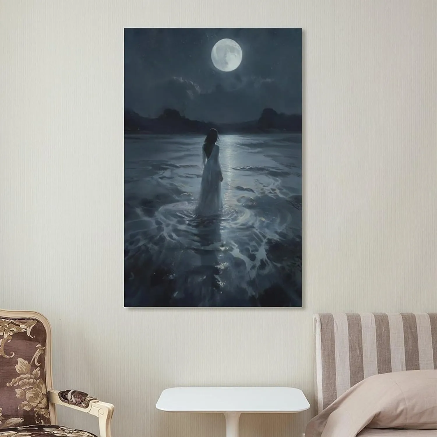 Dark College Wall Art Woman Walking Into Lake Poster Canvas Wall Art Posters For Room Aesthetic And DecorCanvas Painting Posters And Prints Wall Art for Living Room Bedroom Decor 08x12inch(20x30cm)