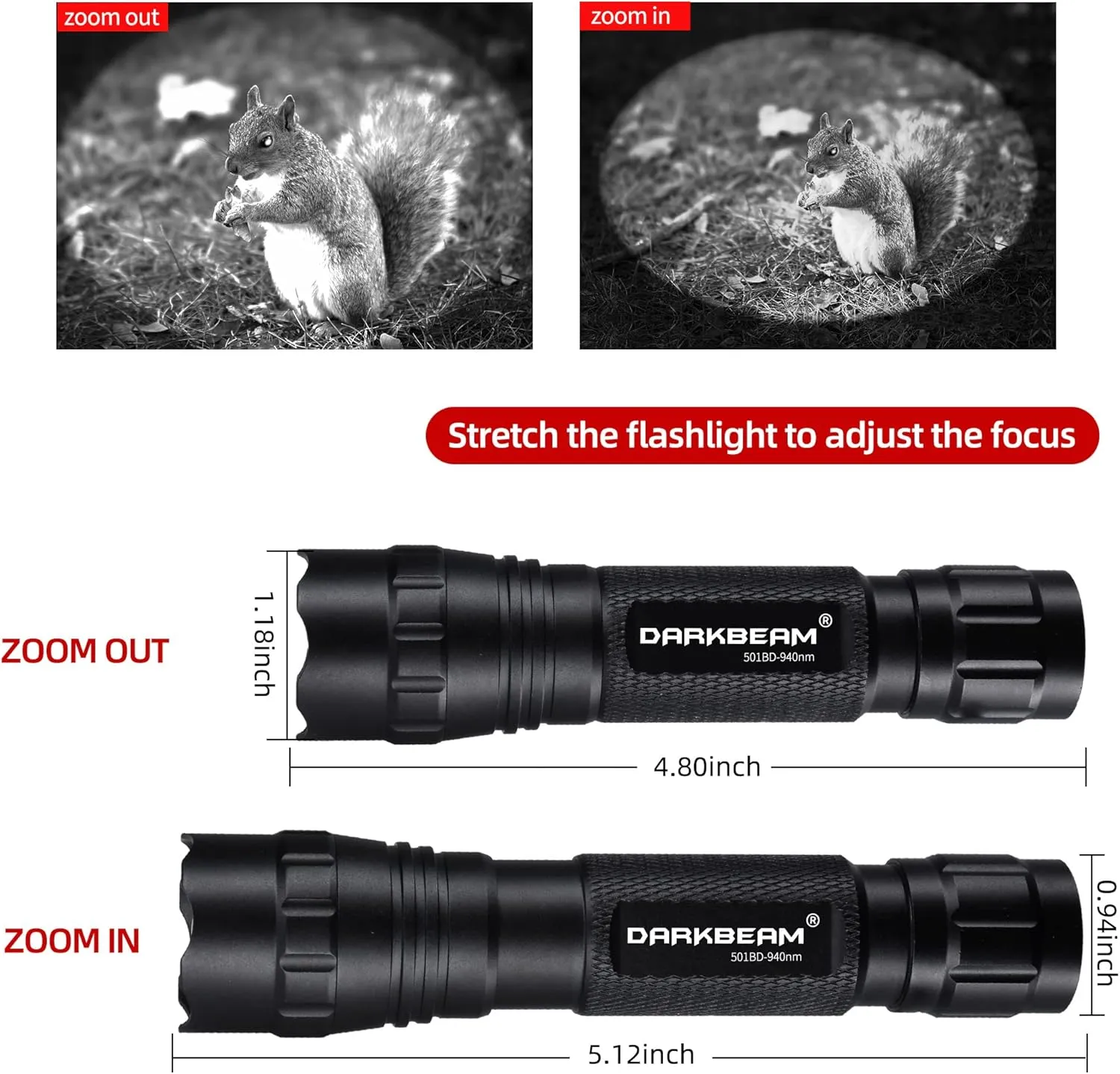 DARKBEAM ir Flashlight Infrared 940nm Light LED Rechargeable Mini for Night Vision, Handheld Tactical ir Illuminator, Focus Adjustable, Portable for Hunting, Observation, Search, with Clip
