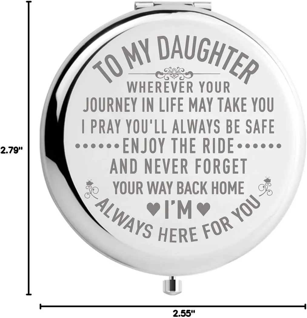 Daughter Gifts from Mom and Dad on Wedding Day, Graduation and Birthday Gifts for Girls, Compact Makeup Mirror (Mir-Daughter-Journey)