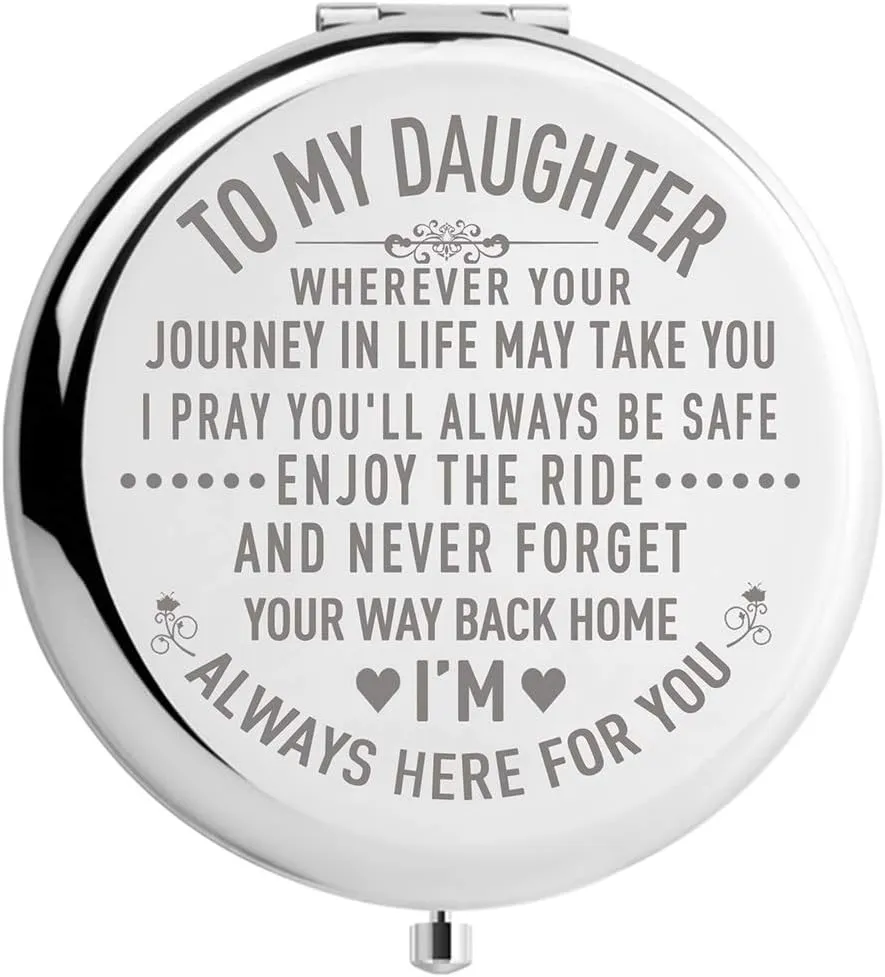Daughter Gifts from Mom and Dad on Wedding Day, Graduation and Birthday Gifts for Girls, Compact Makeup Mirror (Mir-Daughter-Journey)