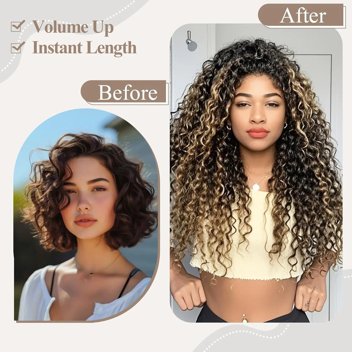 Deep Wave Clip In Hair Extension Human Hair Feeling Double Weft Hairpiece Synthetic For Women Thick Ombre Hair Extension Clips Natural Looking 24 Inch(P1B/27)