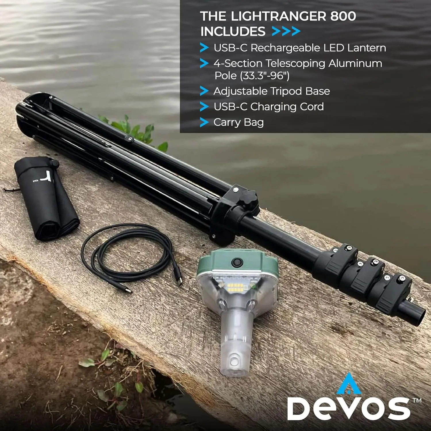 Devos Outdoor LightRanger 800 Lumen Lantern - Rechargeable Telescoping LED Lantern, 30-Hour Runtime, Illuminates 40-Foot Area, Adjustable Height