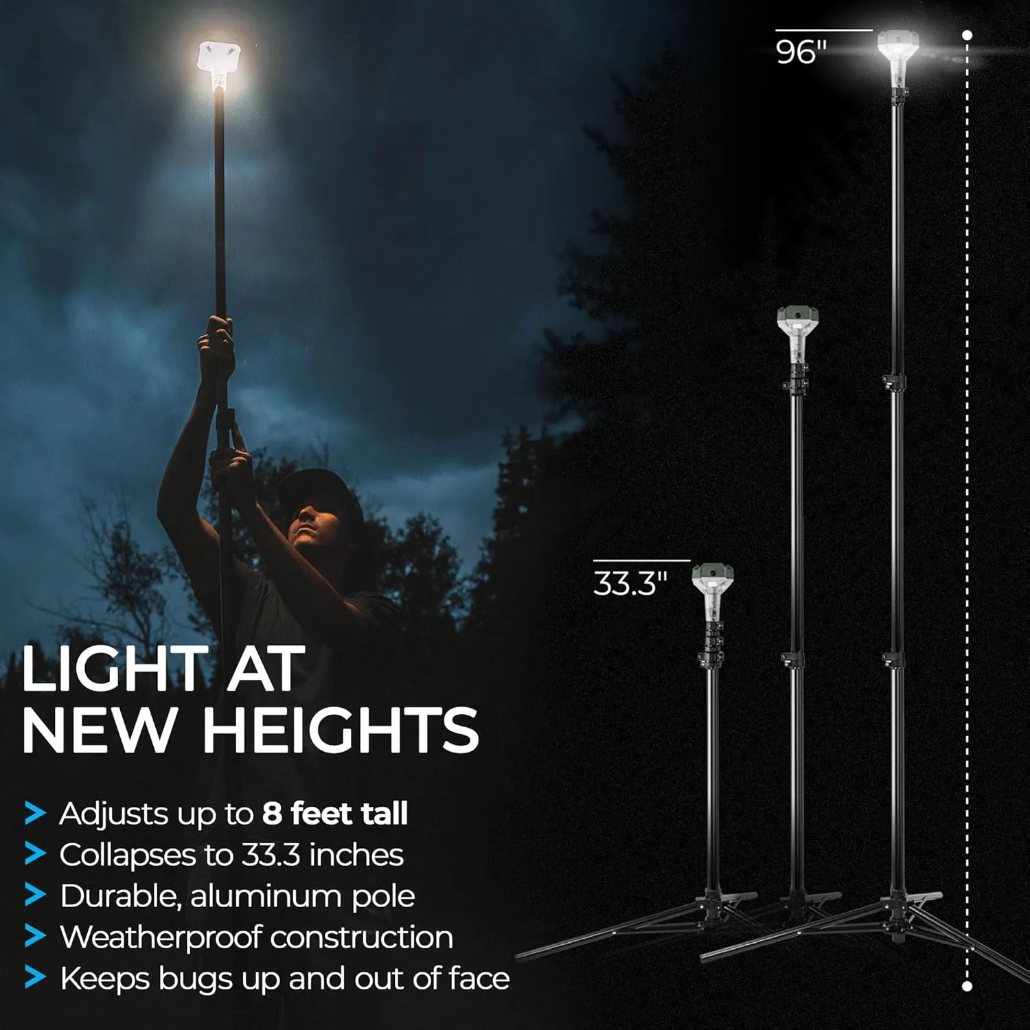Devos Outdoor LightRanger 800 Lumen Lantern - Rechargeable Telescoping LED Lantern, 30-Hour Runtime, Illuminates 40-Foot Area, Adjustable Height