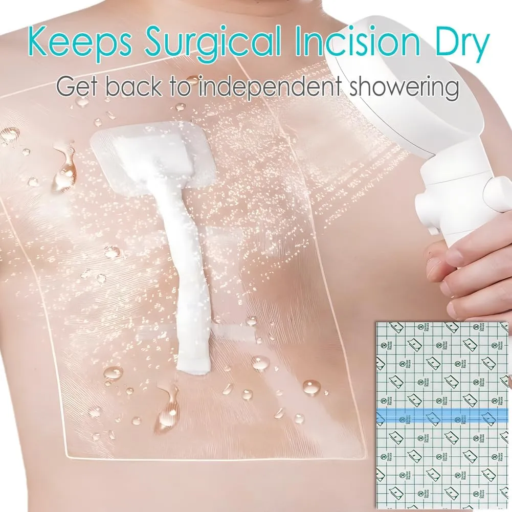 Dialysis Catheter Shower Cover | 6x10 Inch Shower Protector for Central Line Wound Dressing Large Waterproof Bandages Chemo Port Chest Catheter Covers for Showering (Pack of 50)