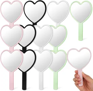 Didiseaon 12-Piece Heart Mirror Set Handheld Compact Portable Makeup Mirror Led Light for Women High-Definition Plastic