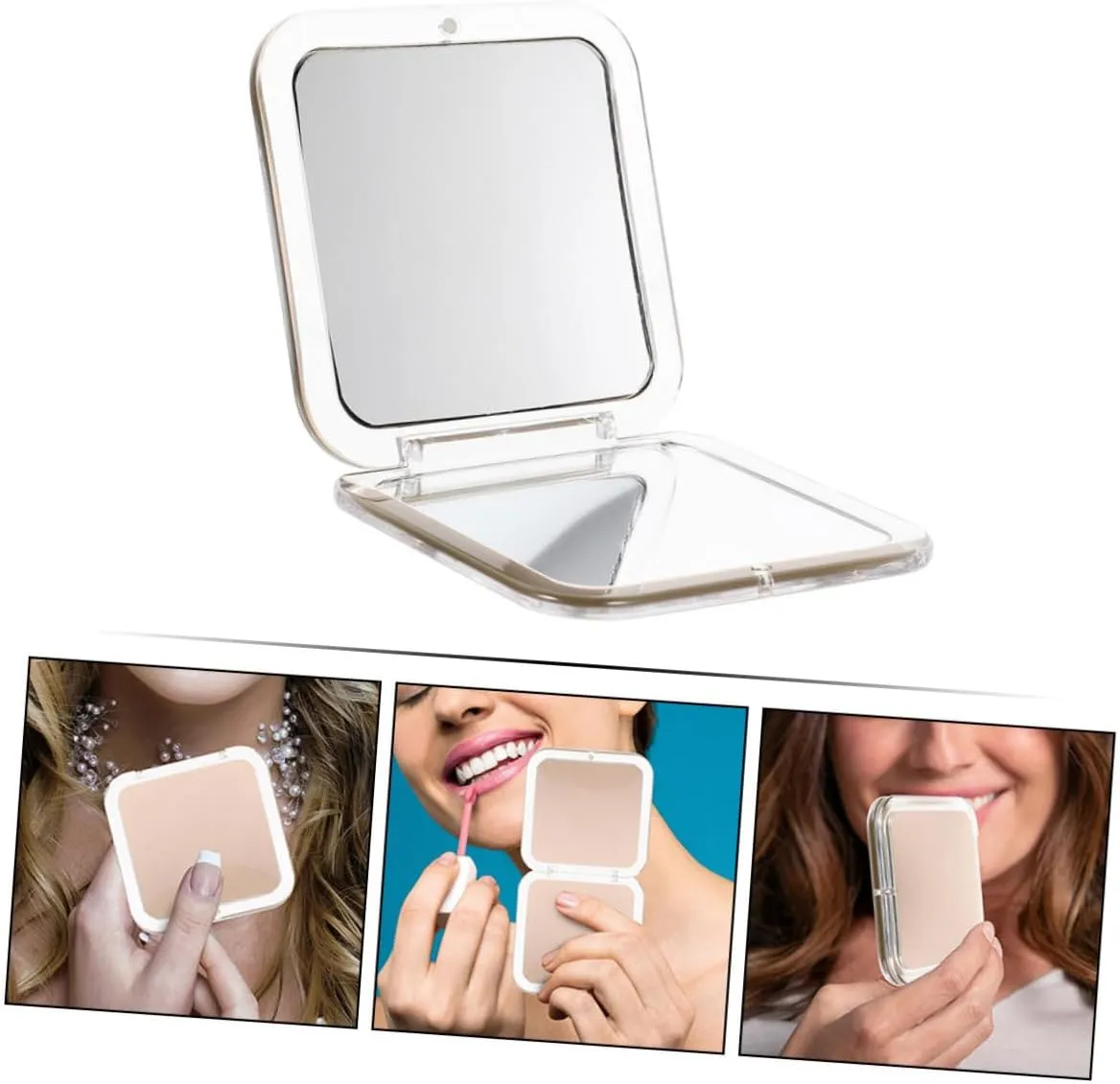 Didiseaon Portable Foldable Mirror Women Makeup Compact Mini Square Hand Mirror 15x Travel Mirror Flip Cover 85x85x17mm Khaki