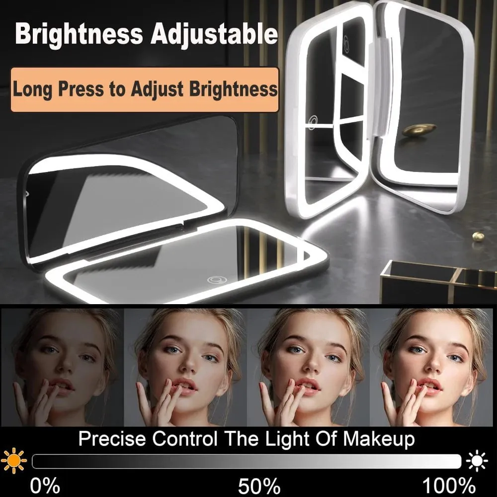 Dimmable LED Lighted Travel Makeup Mirror: 1X/5X Magnification