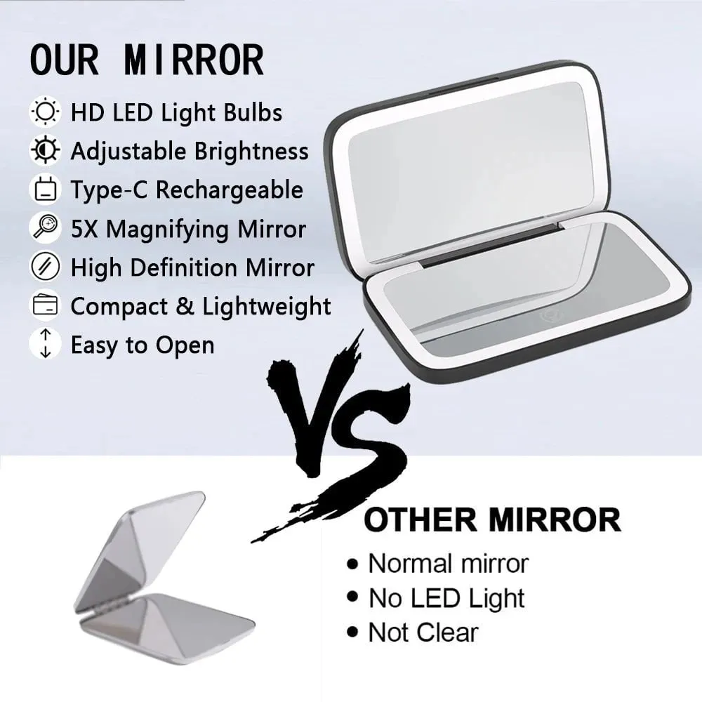 Dimmable LED Lighted Travel Makeup Mirror: 1X/5X Magnification