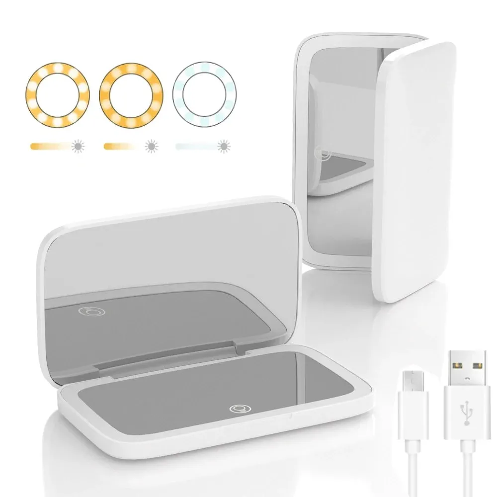 Dimmable LED Lighted Travel Makeup Mirror: 1X/5X Magnification