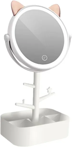 Dimmable Rechargeable Makeup Mirror with Storage Function Smart LED Vanity Mirror for Tabletop Brightness Compact Design for Bedroom and Dressing