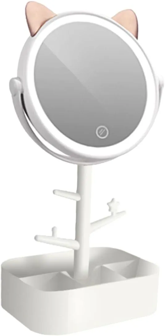 Dimmable Rechargeable Makeup Mirror with Storage Function Smart LED Vanity Mirror for Tabletop Brightness Compact Design for Bedroom and Dressing
