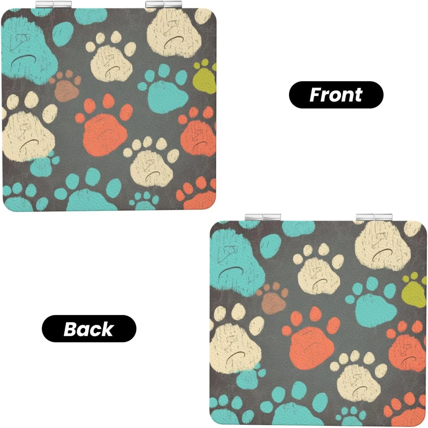 Dog Paws Print Printed Square Pocket Makeup Mirror with 1X/2X Magnification, Portable Mini Travel Makeup Mirror for Travel Daily Work Beauty