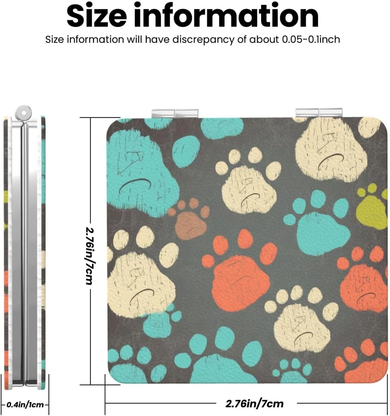 Dog Paws Print Printed Square Pocket Makeup Mirror with 1X/2X Magnification, Portable Mini Travel Makeup Mirror for Travel Daily Work Beauty