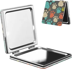 Dog Paws Print Printed Square Pocket Makeup Mirror with 1X/2X Magnification, Portable Mini Travel Makeup Mirror for Travel Daily Work Beauty
