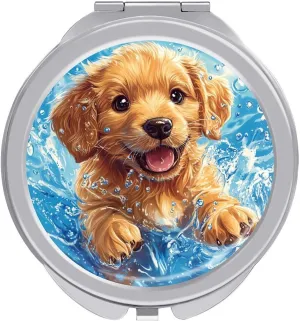 Dog Retriever Animals Compact Makeup Mirror Mini Foldable Cosmetic Mirror Portable Travel Mirror for Purse Pocket