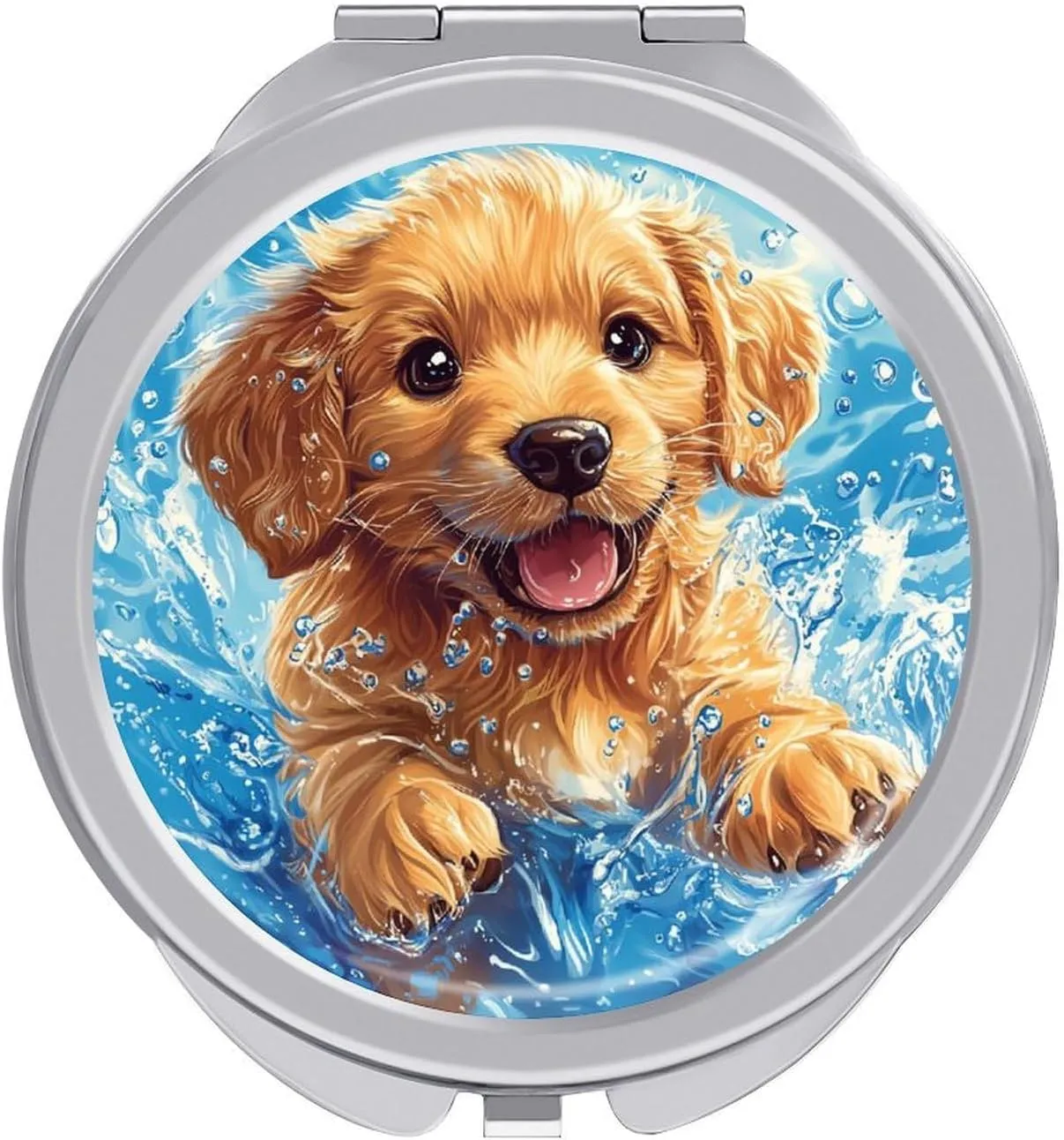 Dog Retriever Animals Compact Makeup Mirror Mini Foldable Cosmetic Mirror Portable Travel Mirror for Purse Pocket