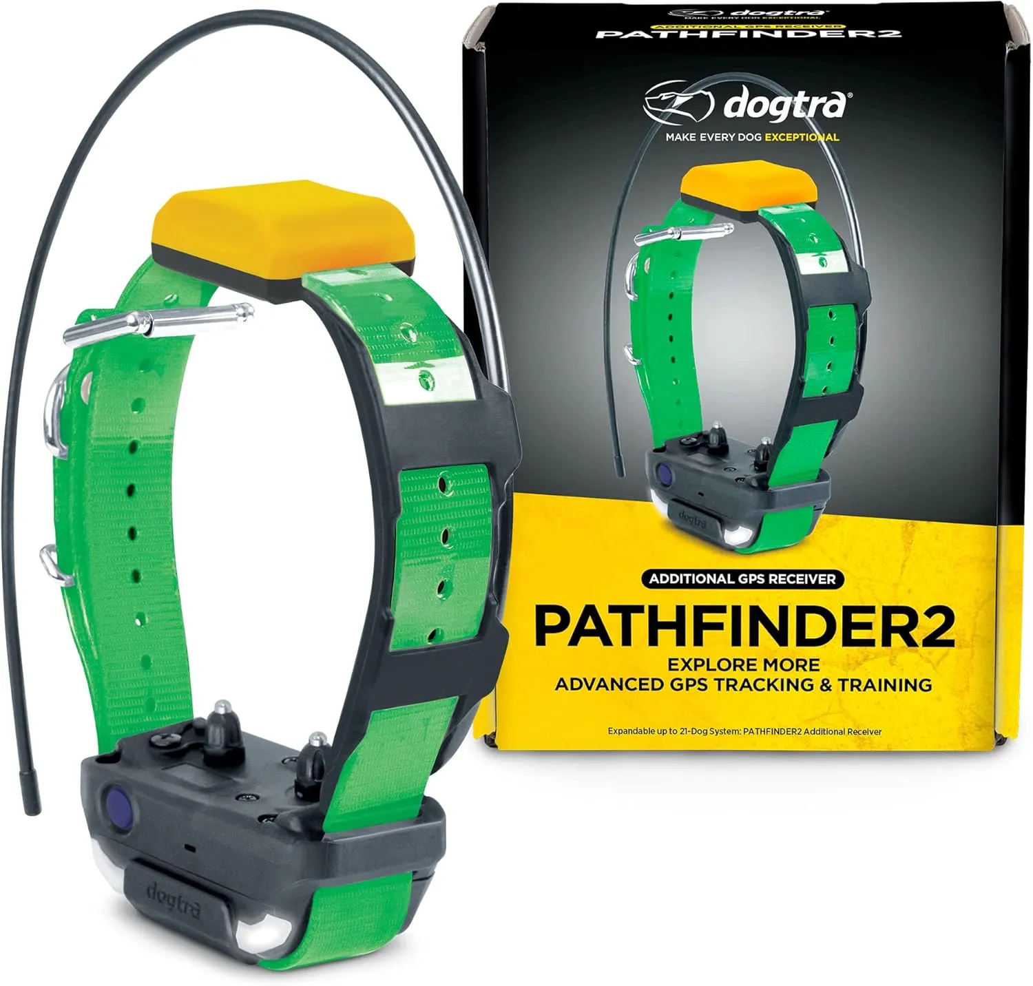 Dogtra Pathfinder 2 Additional Receiver Dog GPS Tracker e Collar Green LED Light No Monthly fees Free App Waterproof Smartwatch Control Satellite Real Time Tracking Long Range Smartphone Required