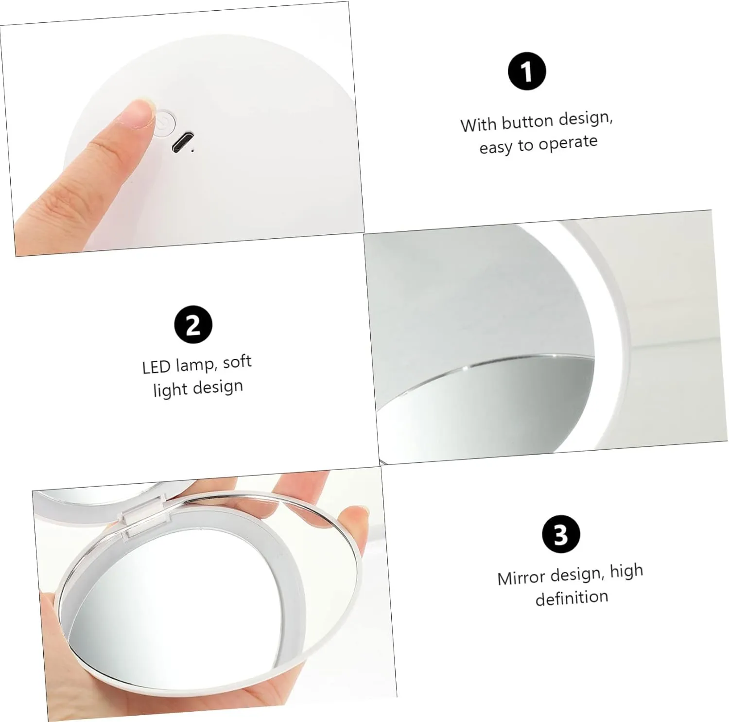 DOITOOL 3sets Rechargeable Led Makeup Mirror Compact Handheld Mirror High-Definition Reflection Portable Lighted Design for Travel and Daily Use for Makeup Application and