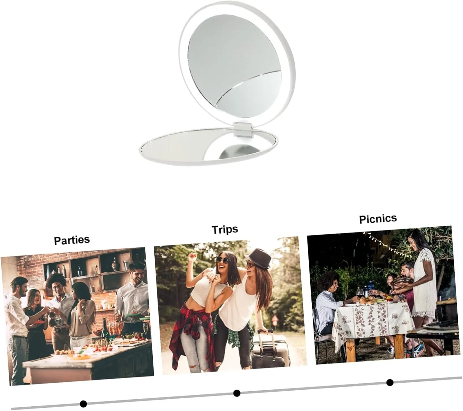DOITOOL 3sets Rechargeable Led Makeup Mirror Compact Handheld Mirror High-Definition Reflection Portable Lighted Design for Travel and Daily Use for Makeup Application and