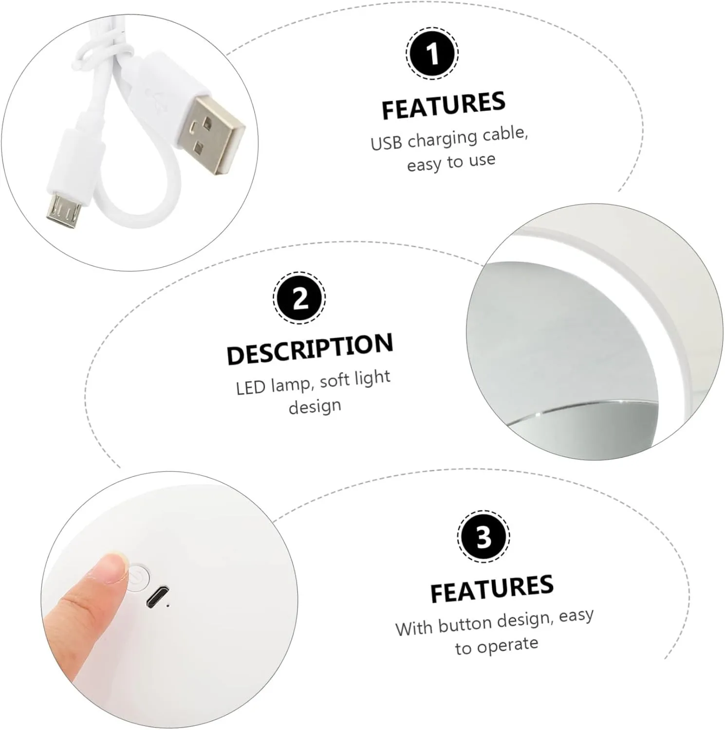 DOITOOL 3sets Rechargeable Led Makeup Mirror Compact Handheld Mirror High-Definition Reflection Portable Lighted Design for Travel and Daily Use for Makeup Application and