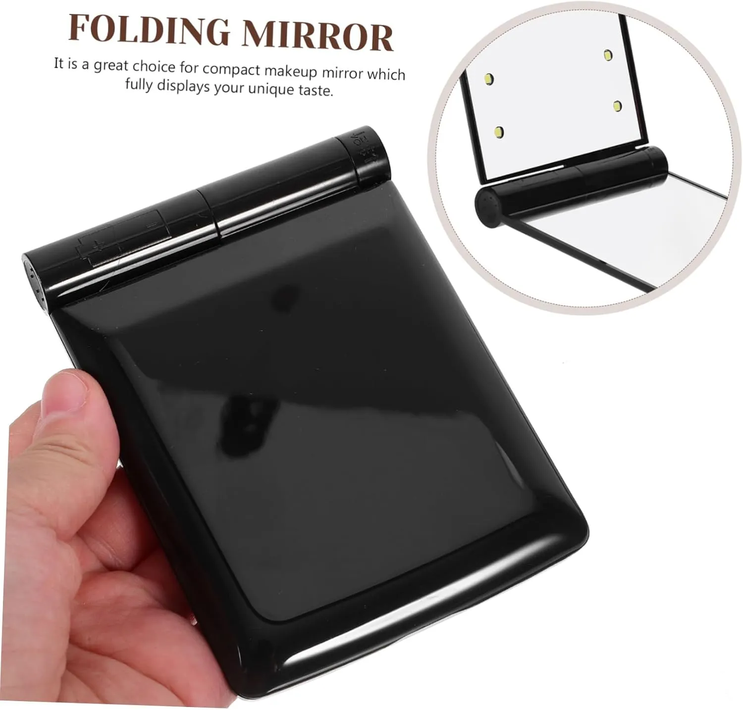 DOITOOL Foldable Led Makeup Mirror Dual-sided Handheld Design Compact Portable for Travel Daily Use Sturdy Protective Shell Light for Enhanced Makeup Application