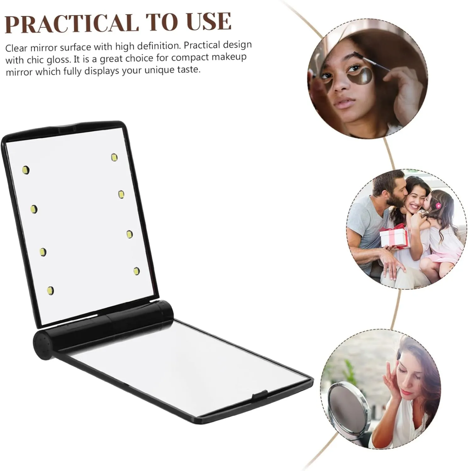 DOITOOL Foldable Led Makeup Mirror Dual-sided Handheld Design Compact Portable for Travel Daily Use Sturdy Protective Shell Light for Enhanced Makeup Application