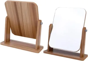 DOITOOL Make-Up Mirror Square Cosmetic Mirror Wooden Desk Mirror Light Compact for Ladies Home Salon Gray
