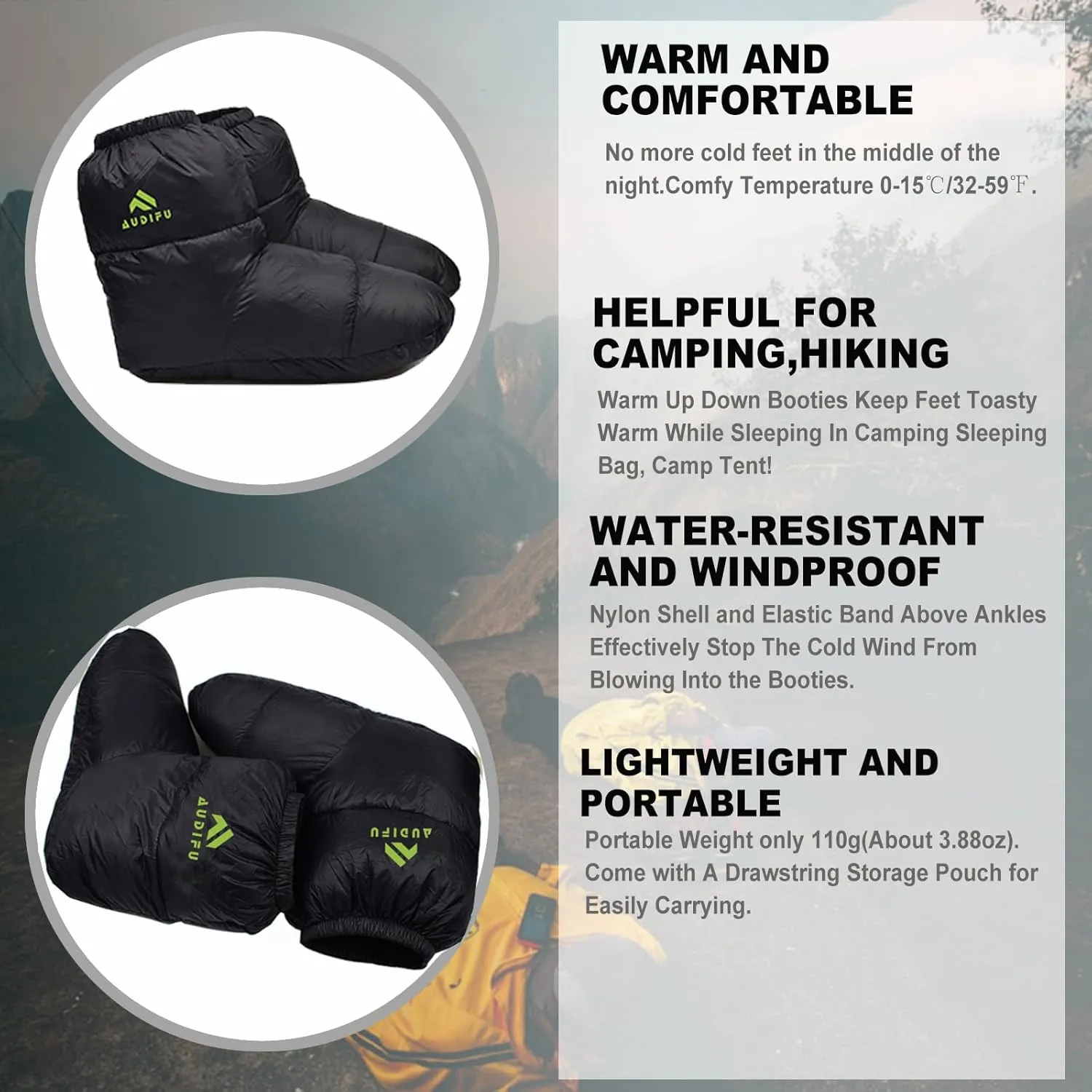 Down Booties Warm Socks Ultralight Sleeping Sock for Camping, Backpacking - Camp Sleeping Bag Tent Down Foot Warmer for Men & Women