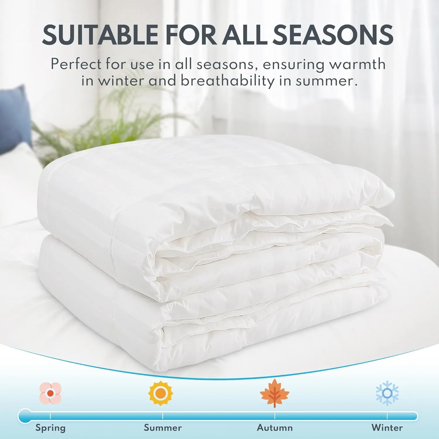 Down Feather Comforter King Size - All Season Hotel Duvet Insert, Medium Warmth Ultra-Soft 750 Fill Power Fluffy Premium Comforter with 8 Corner Tabs, Stripe Pattern Cotton Blend Cover