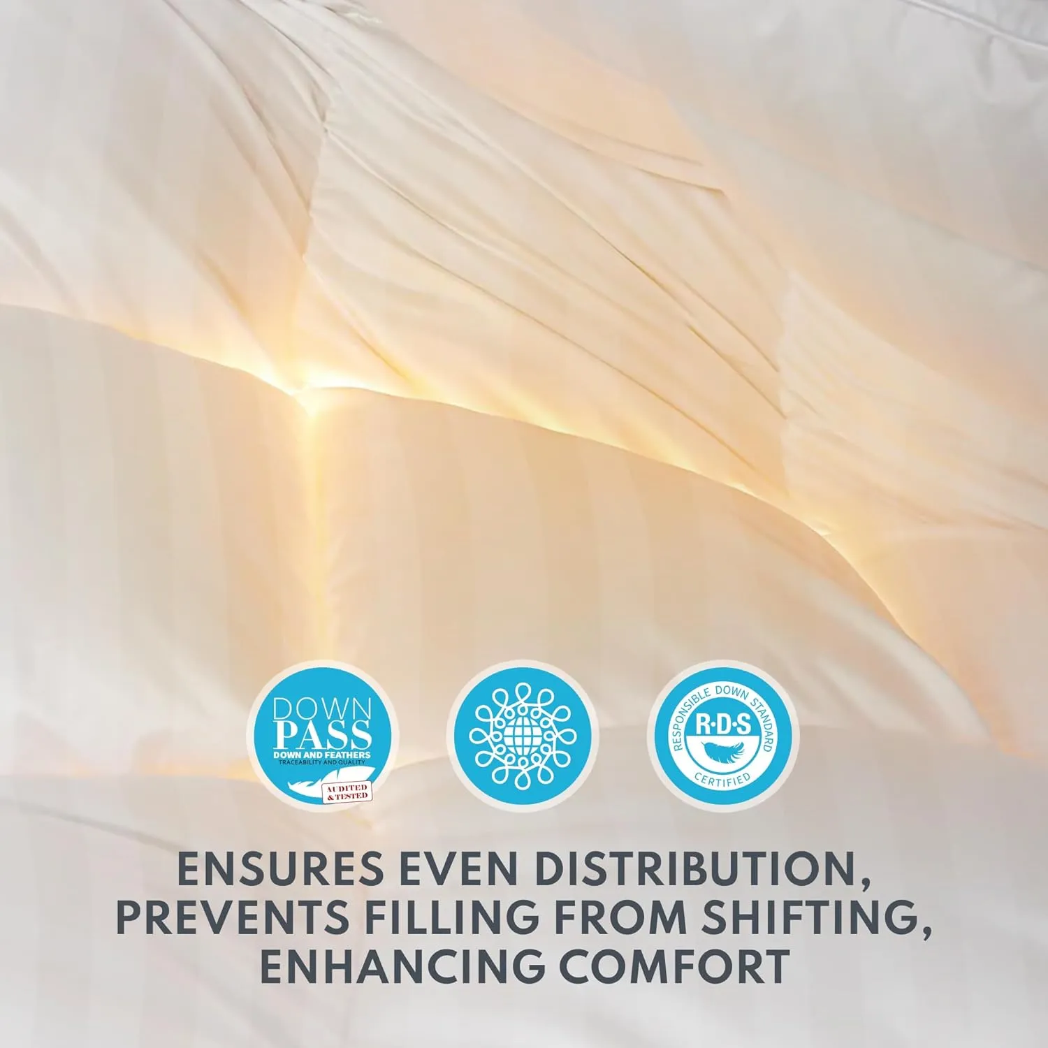 Down Feather Comforter King Size - All Season Hotel Duvet Insert, Medium Warmth Ultra-Soft 750 Fill Power Fluffy Premium Comforter with 8 Corner Tabs, Stripe Pattern Cotton Blend Cover