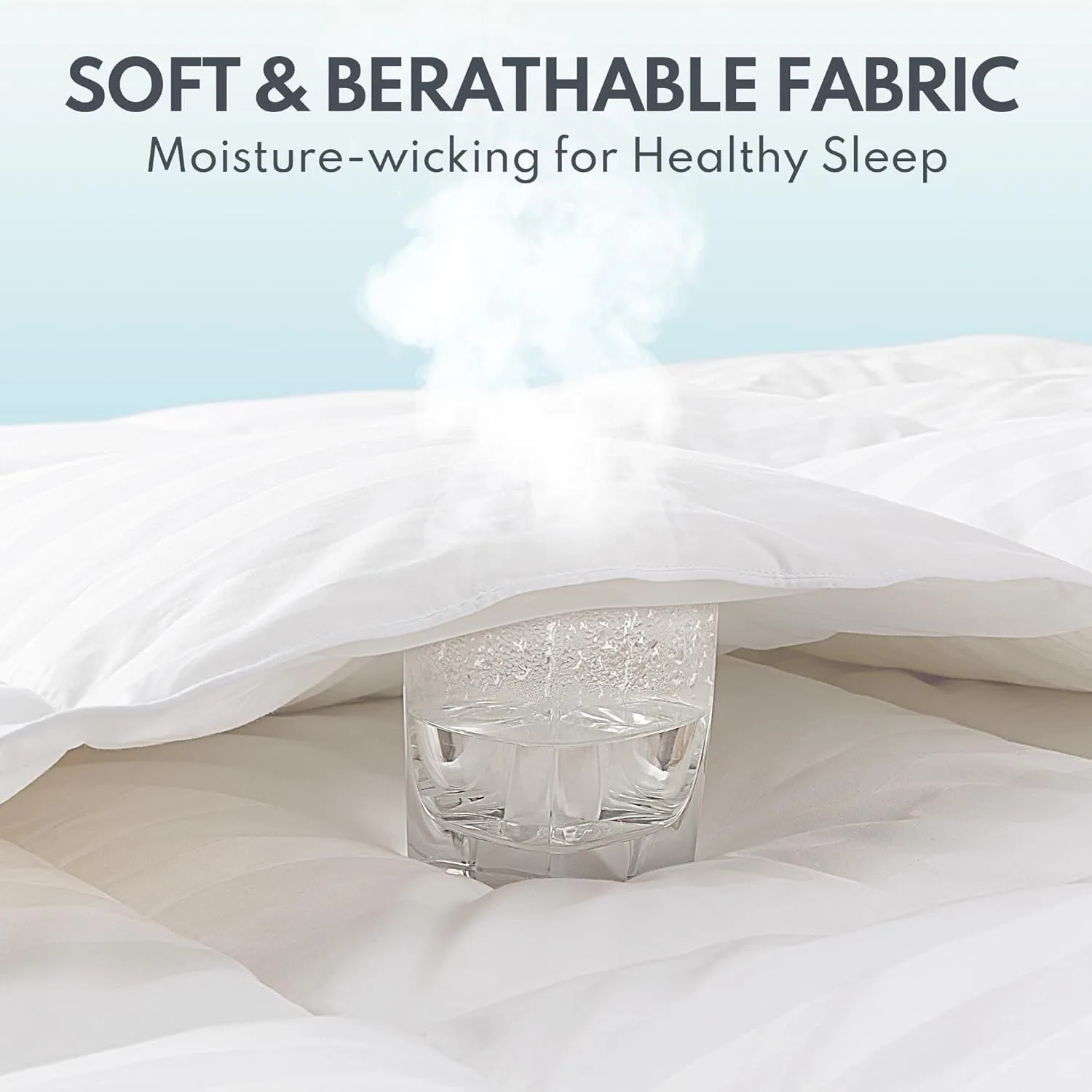 Down Feather Comforter King Size - All Season Hotel Duvet Insert, Medium Warmth Ultra-Soft 750 Fill Power Fluffy Premium Comforter with 8 Corner Tabs, Stripe Pattern Cotton Blend Cover